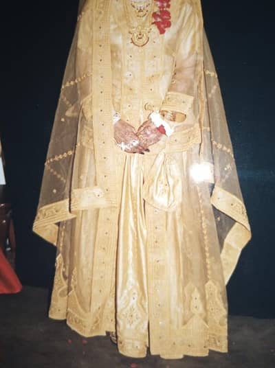 Bridal golden Organza lengha choli,  Zardozi dabka heavy embroidery