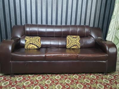 6 seater leather sofa set with cushions