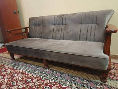 Elegant Wooden 5-Seater Sofa Set with Premium Velvet Fabric