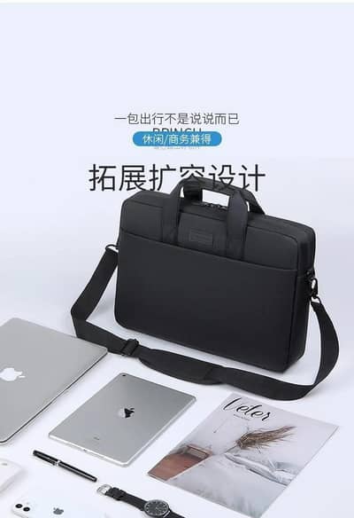 Black Laptop Bag for Men Women 15" with Shoulder Strap