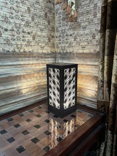 Japanese shoji wooden table lamp with warm glow