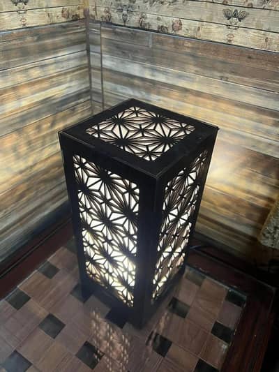Japanese shoji wooden table lamp with warm glow