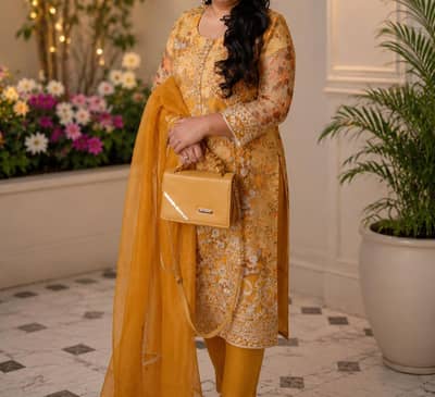 Embroided orgenza tree pics suit