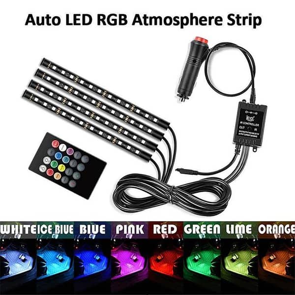 Universol RGB Strip Light with Remote Control (12V, waterproof, 4 LEDs per bar, 12 LEDs per bar, USB or cigarette lighter power, 180° beam)