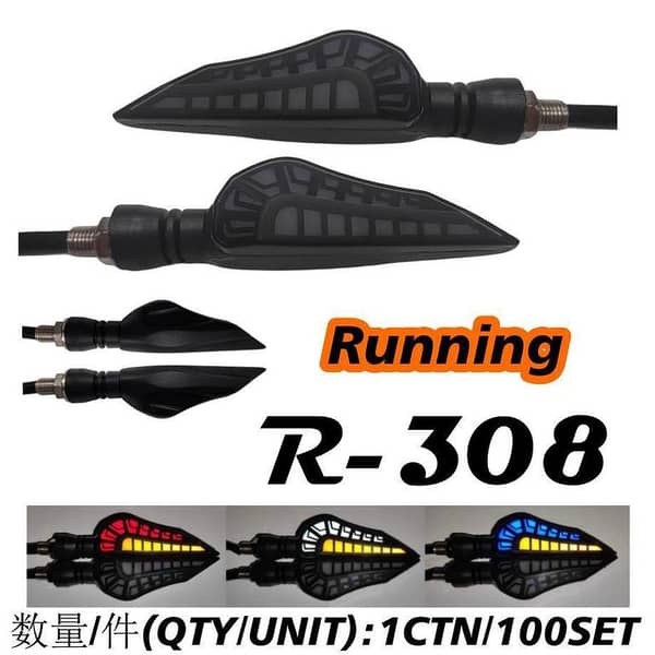 Motorcycle LED Indicators for All Bikes — 2-Piece Turn Signal Lamp with Sequential Flow, Flash, Running Light and Tail Light