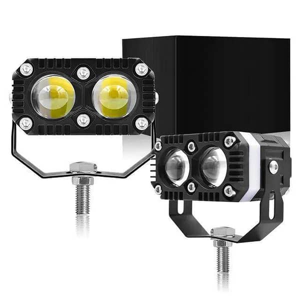 2-Lens Metal Body Fog Light with Red DRL | 12V–80V, 70% Energy Saving, 30,000 Hours Lifespan