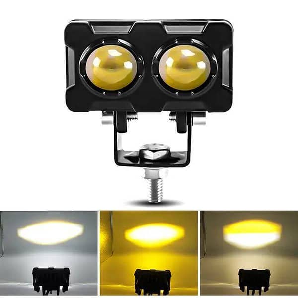 Motorcycle 2-Lens Dual-Color Fog Light (15W, 6000K/3000K, Waterproof, Ultra-Bright Spotlight) for All Bikes