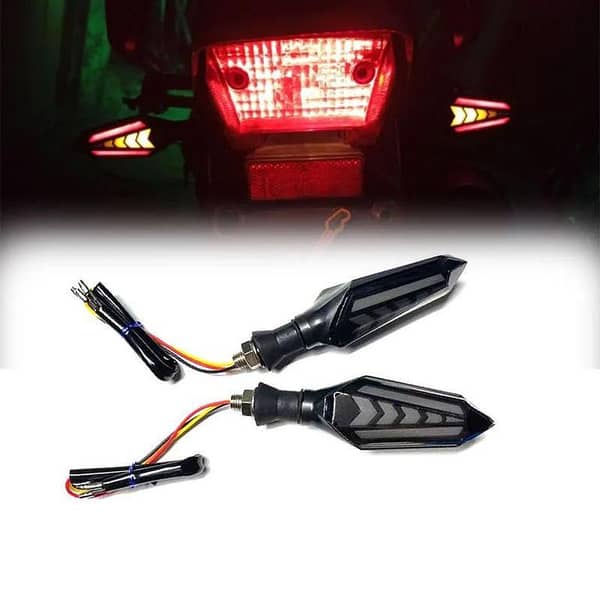 Universal Motorcycle LED Turn Signals - Double-Sided Flowing Blinkers with Built-In Relay (2 pieces, fits YBR, Honda, Suzuki, and more)