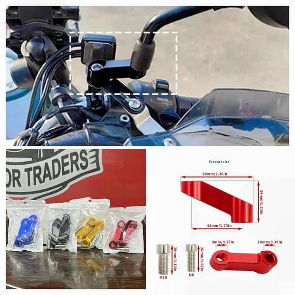 RTS Universal Motorbike Mirrors Extension Riser Adapter – 10mm Bolts, Aluminium