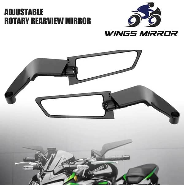 Motorcycle Universal Aerodynamic Rotary Adjustable Wings Side Mirrors (Metal Body, Black, Rotates)