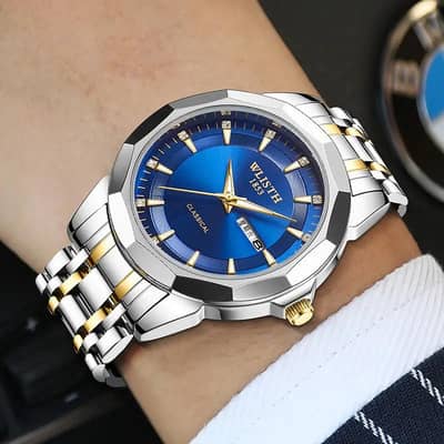 men stainless Steel  quartz watch with belt