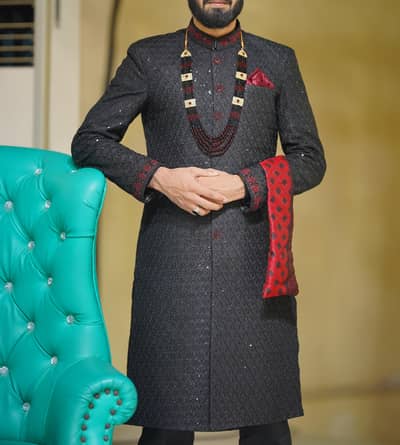 Groom's Sherwani with turban and khussay.