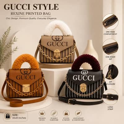 Gucci style Rexine printed handbags mustard maroon lvory