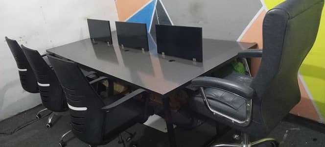 Complete Office Furniture Set – 6 Chairs + Executive CEO Chair + Table