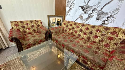Sofa 5 seater with pure wood solid structure with tables