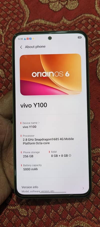 vivo y100 8-256 memory 80watt fast charger