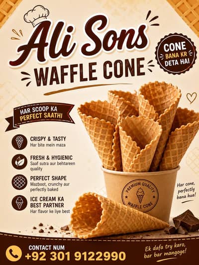 waffle cone --crispy and fresh ice cream cone available  enjoy