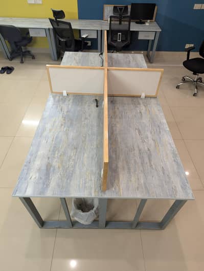 Premium 4 Person Office Workstation Table with Partitions & Drawers