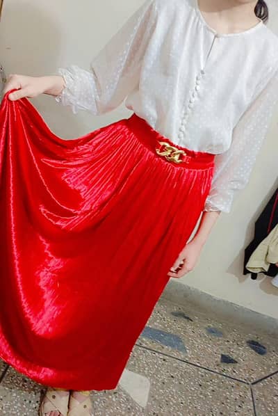 Beautiful Velvet Skirt with white chiffon shirt