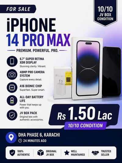 Iphone 14 Pro Max 10/10 Condition – JV with box Karachi