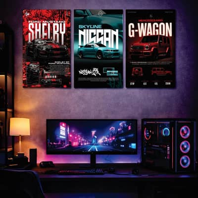 3 Premium Car Posters Wall Art  Set Shelby Nissan, wagon