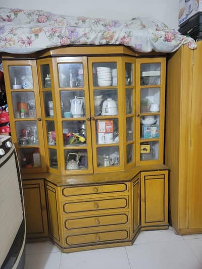 Wooden Showcase – Glass Display Cabinet with Drawers