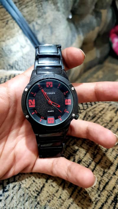 Ad Title: CURREN Men's Black & Red Watch  Stainless Steel Quartz