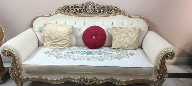 Elegant 7-Seater Wooden Sofa Set with Center Table