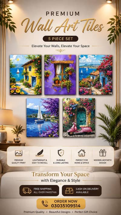 Premium Wall Art Tiles 5 Piece Set/ cash on delivery availabile