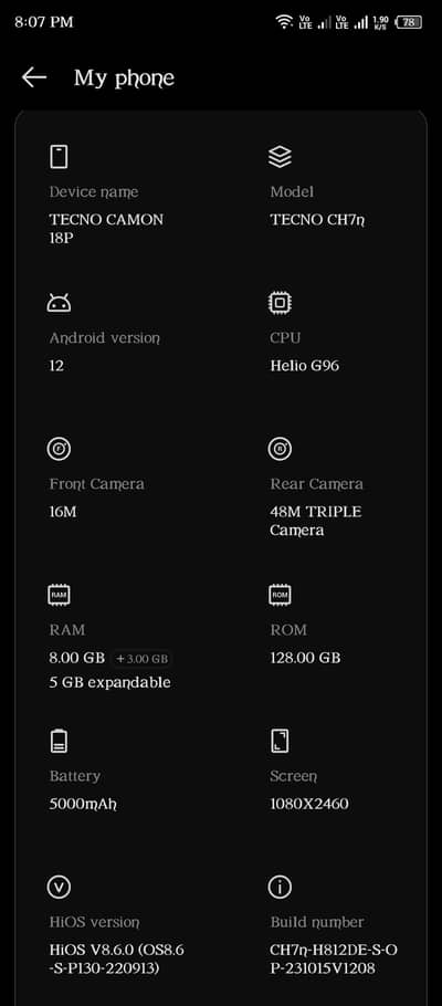 tecno camon 18p full new
