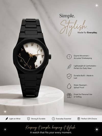 Luxury Black Arabic Dial Watch – Premium Daily Wear