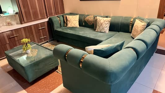 Green Lshaped sofa