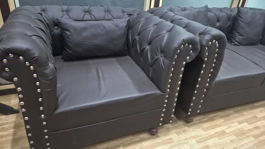 7 Seater Dark Brown Leather Sofa