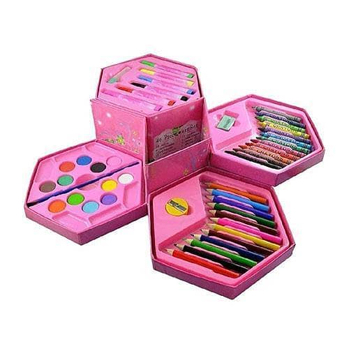 46 Pcs Coloring Kit Art Set, Art Box,Art Kit, Kids Painting Set Box with Colour Pencil, Crayons, Water Colour, Sketch Pens, Child Drawing Acessories Set multicolor