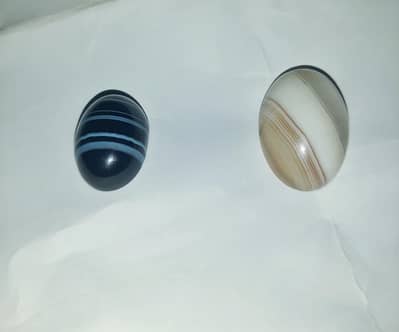 Original Sulemani Aqeeq Pair - Black & White Banded Agate Stones
