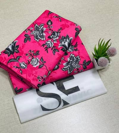 woman pink floral unstitched suit 2.25m polo cotton