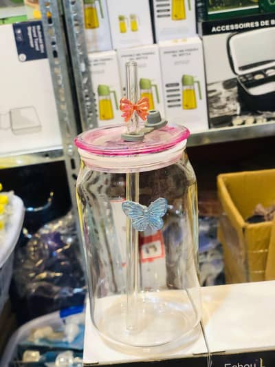 Aesthetic Butterfly Glass water bottle with straw