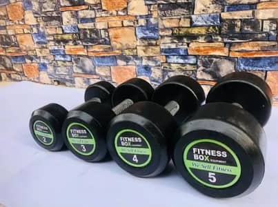 Rubber coated dumbbells. Available in all sizes