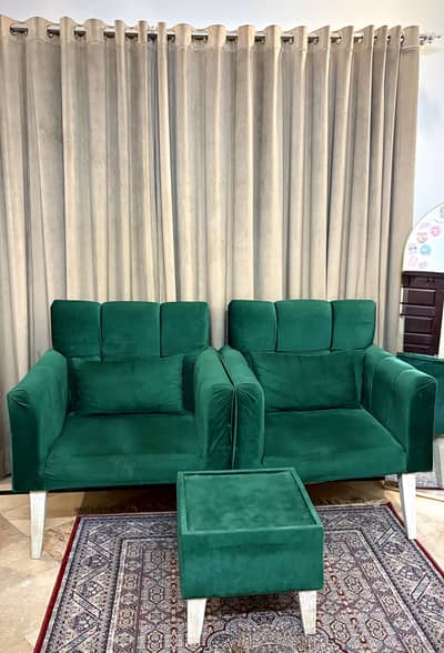 Sofa Chairs with coffee table - Emerald Green