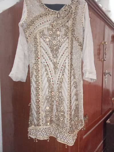 Silver heavy embroidered party wear kurti with black trouser ' dopatta