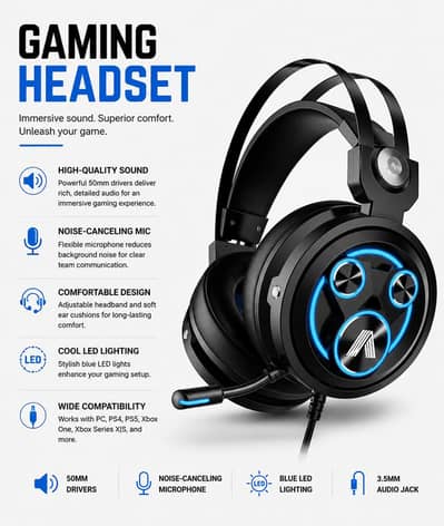 Premium Gaming Headset with Mic | premium Sound | with blue light|
