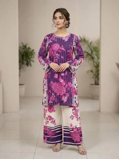 *Product Name*: Pink Printed Lawn 2Pcs Kurta Trouser Set Medium