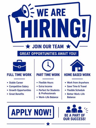 Male female staff required full time part time home based