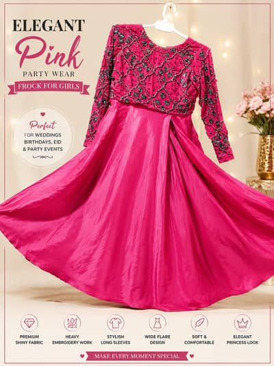 Elegant Pink Party Wear Elegant Pink Part.     y  Frock for Girls