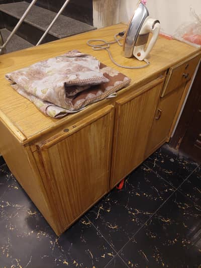 solid wooden iron stand with storage cabinet