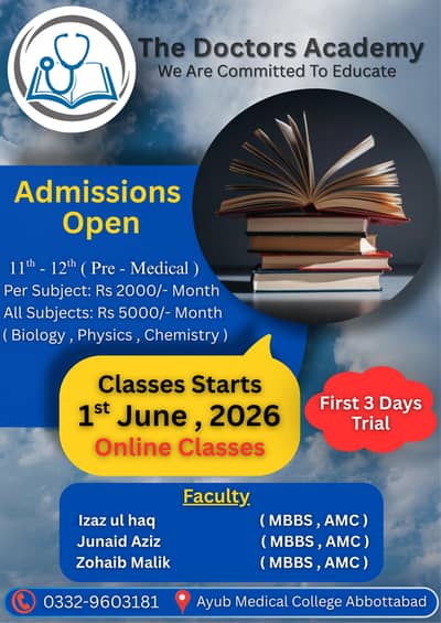 We are offering online tution classes of FSc pre medical
