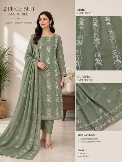 unstitched lawn suit  full embroidery suit