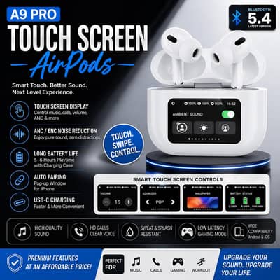 Airpods A9 Pro Touch Screen ANC/ENC Noise Reduction