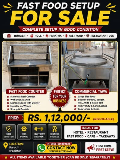 “Fast Food Counter + Commercial Tawa for Sale”