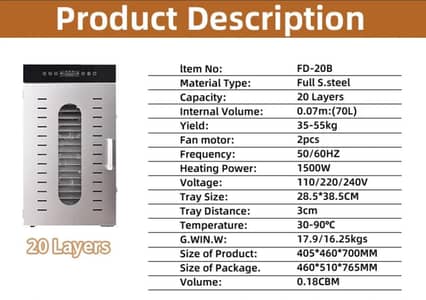 Brand New 20-Tray Stainless Steel Food Dehydrator + Electric Slicer
